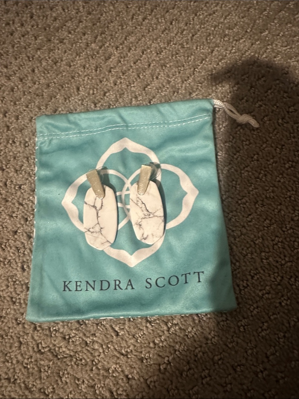 Kendra Scott White Marble-Print Teardrop Earrings with Gold Accents